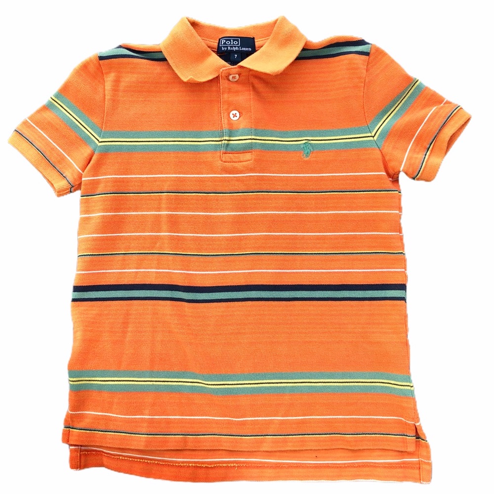 Ralph Lauren Boys Shortsleeved Orange Stripe Polo Shirt Size 7